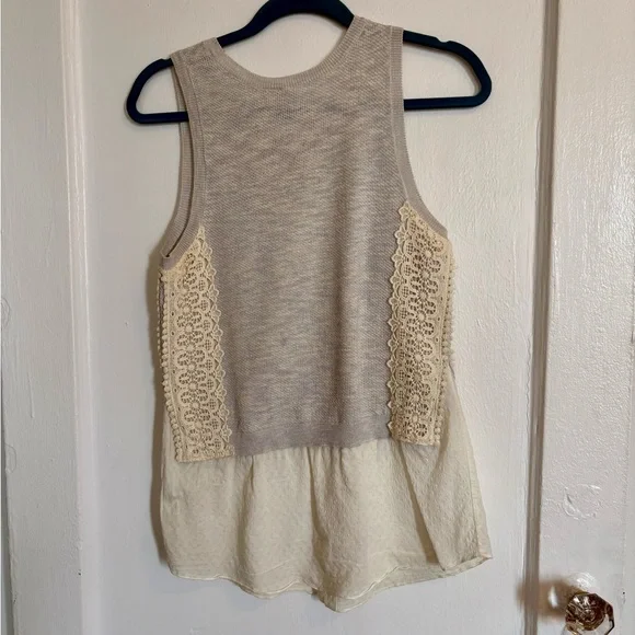 Anthropologie Gray and Cream Lace Trim Tank Top - Picture 7 of 9
